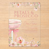 Roze Bow Petals & Prosecco Blush Vrijgezellenfeest Acryl Uitnodigingen (Voorkant)