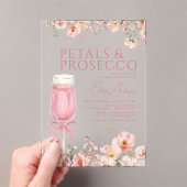 Roze Bow Petals & Prosecco Blush Vrijgezellenfeest Acryl Uitnodigingen (Insitu (Draagbaar))