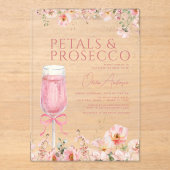 Roze Bow Petals & Prosecco Blush Vrijgezellenfeest Acryl Uitnodigingen (Voorkant)