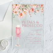 Roze Bow Petals & Prosecco Blush Vrijgezellenfeest Acryl Uitnodigingen