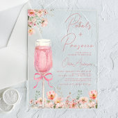 Roze Bow Petals & Prosecco Blush Vrijgezellenfeest Acryl Uitnodigingen