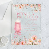 Roze Bow Petals & Prosecco Blush Vrijgezellenfeest Acryl Uitnodigingen