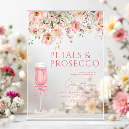 Roze Bow Petals & Prosecco Blush Vrijgezellenfeest Acryl Uitnodigingen