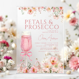 Roze Bow Petals & Prosecco Blush Vrijgezellenfeest Acryl Uitnodigingen