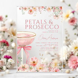 Roze Bow Petals & Prosecco Blush Vrijgezellenfeest Acryl Uitnodigingen