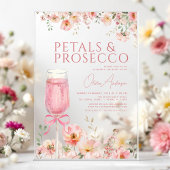 Roze Bow Petals & Prosecco Blush Vrijgezellenfeest Acryl Uitnodigingen