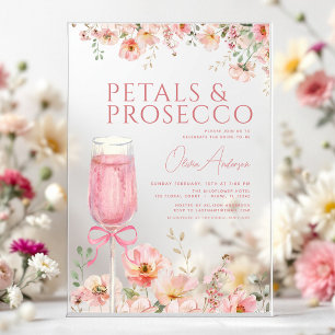 Roze Bow Petals & Prosecco Blush Vrijgezellenfeest Acryl Uitnodigingen