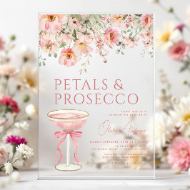Roze Bow Petals & Prosecco Blush Vrijgezellenfeest Acryl Uitnodigingen