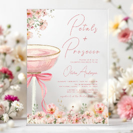 Roze Bow Petals & Prosecco Blush Vrijgezellenfeest Acryl Uitnodigingen