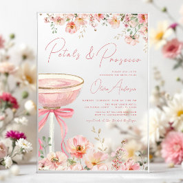 Roze Bow Petals & Prosecco Blush Vrijgezellenfeest Acryl Uitnodigingen
