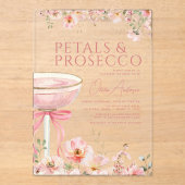 Roze Bow Petals & Prosecco Blush Vrijgezellenfeest Acryl Uitnodigingen (Voorkant)