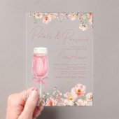 Roze Bow Petals & Prosecco Blush Vrijgezellenfeest Acryl Uitnodigingen (Insitu (Draagbaar))