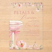 Roze Bow Petals & Prosecco Blush Vrijgezellenfeest Acryl Uitnodigingen (Voorkant)