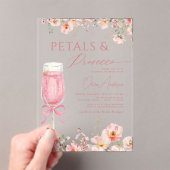 Roze Bow Petals & Prosecco Blush Vrijgezellenfeest Acryl Uitnodigingen (Insitu (Draagbaar))