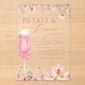 Roze Bow Petals & Prosecco Blush Vrijgezellenfeest Acryl Uitnodigingen (Voorkant)