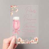 Roze Bow Petals & Prosecco Blush Vrijgezellenfeest Acryl Uitnodigingen (Insitu (Draagbaar))