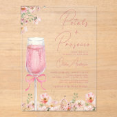 Roze Bow Petals & Prosecco Blush Vrijgezellenfeest Acryl Uitnodigingen (Voorkant)