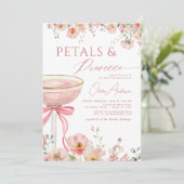 Roze Bow Petals & Prosecco Blush Vrijgezellenfeest Kaart (Staand voorkant)