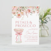 Roze Bow Petals & Prosecco Blush Vrijgezellenfeest Kaart (Staand voorkant)