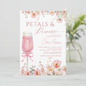 Roze Bow Petals & Prosecco Blush Vrijgezellenfeest Kaart (Staand voorkant)