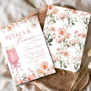 Roze Bow Petals & Prosecco Blush Vrijgezellenfeest Kaart