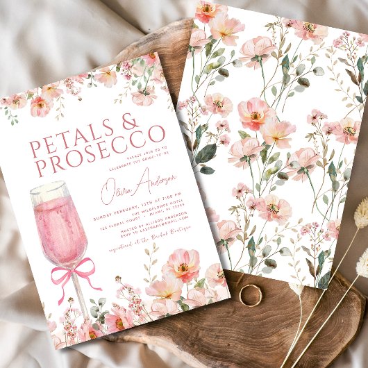 Roze Bow Petals & Prosecco Blush Vrijgezellenfeest Kaart