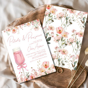 Roze Bow Petals & Prosecco Blush Vrijgezellenfeest Kaart