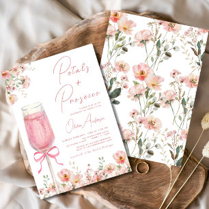 Roze Bow Petals & Prosecco Blush Vrijgezellenfeest Kaart