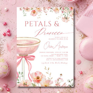Roze Bow Petals & Prosecco Blush Vrijgezellenfeest Kaart