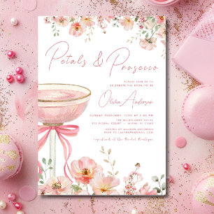 Roze Bow Petals & Prosecco Blush Vrijgezellenfeest Kaart