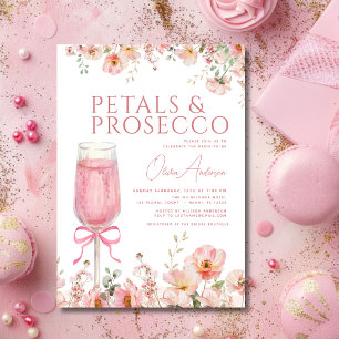 Roze Bow Petals & Prosecco Blush Vrijgezellenfeest Kaart