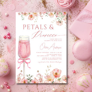 Roze Bow Petals & Prosecco Blush Vrijgezellenfeest Kaart