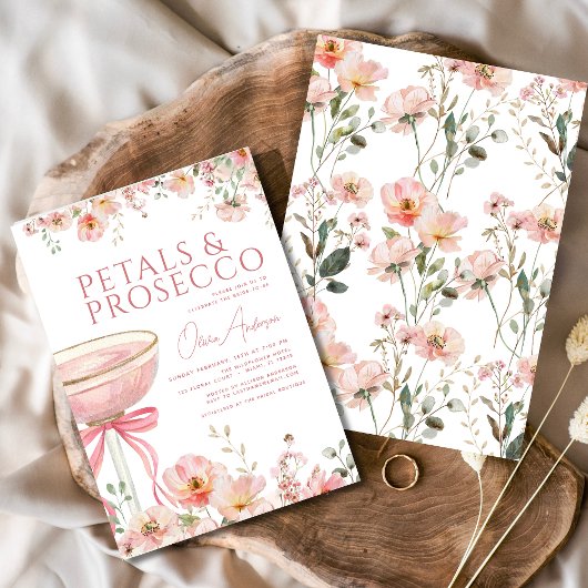 Roze Bow Petals & Prosecco Blush Vrijgezellenfeest Kaart