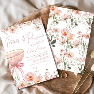 Roze Bow Petals & Prosecco Blush Vrijgezellenfeest Kaart