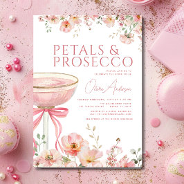 Roze Bow Petals & Prosecco Blush Vrijgezellenfeest Kaart