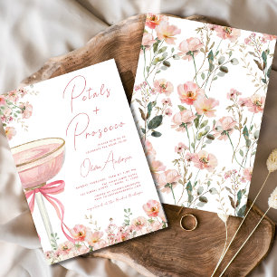 Roze Bow Petals & Prosecco Blush Vrijgezellenfeest Kaart