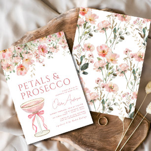Roze Bow Petals & Prosecco Blush Vrijgezellenfeest Kaart