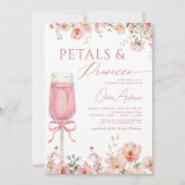 Roze Bow Petals & Prosecco Blush Vrijgezellenfeest Kaart (Voorkant)