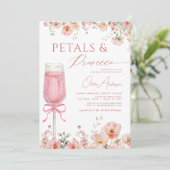 Roze Bow Petals & Prosecco Blush Vrijgezellenfeest Kaart (Staand voorkant)