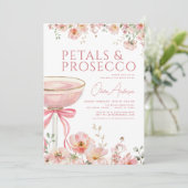 Roze Bow Petals & Prosecco Blush Vrijgezellenfeest Kaart (Staand voorkant)