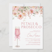 Roze Bow Petals & Prosecco Blush Vrijgezellenfeest Kaart (Voorkant)