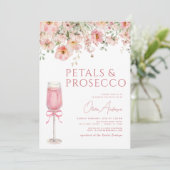 Roze Bow Petals & Prosecco Blush Vrijgezellenfeest Kaart (Staand voorkant)