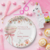 Roze Bow Petals & Prosecco Blush Vrijgezellenfeest Papieren Bordje (Feest)