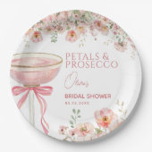 Roze Bow Petals & Prosecco Blush Vrijgezellenfeest Papieren Bordje (Voorkant)