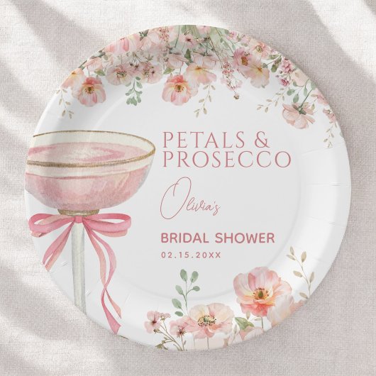Roze Bow Petals & Prosecco Blush Vrijgezellenfeest Papieren Bordje