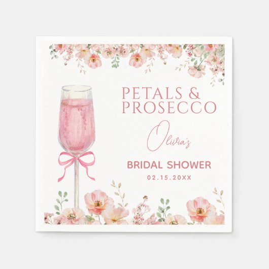 Roze Bow Petals & Prosecco Blush Vrijgezellenfeest Servet (Voorkant)