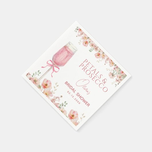 Roze Bow Petals & Prosecco Blush Vrijgezellenfeest Servet (Hoek)