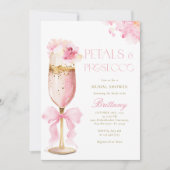 Roze Bow Petals Prosecco Bruids Douche Uitnodiging (Voorkant)