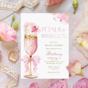 Roze Bow Petals Prosecco Bruids Douche Uitnodiging