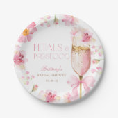 Roze Bow Petals Prosecco Vrijgezellenfeest Papieren Bordje (Voorkant)